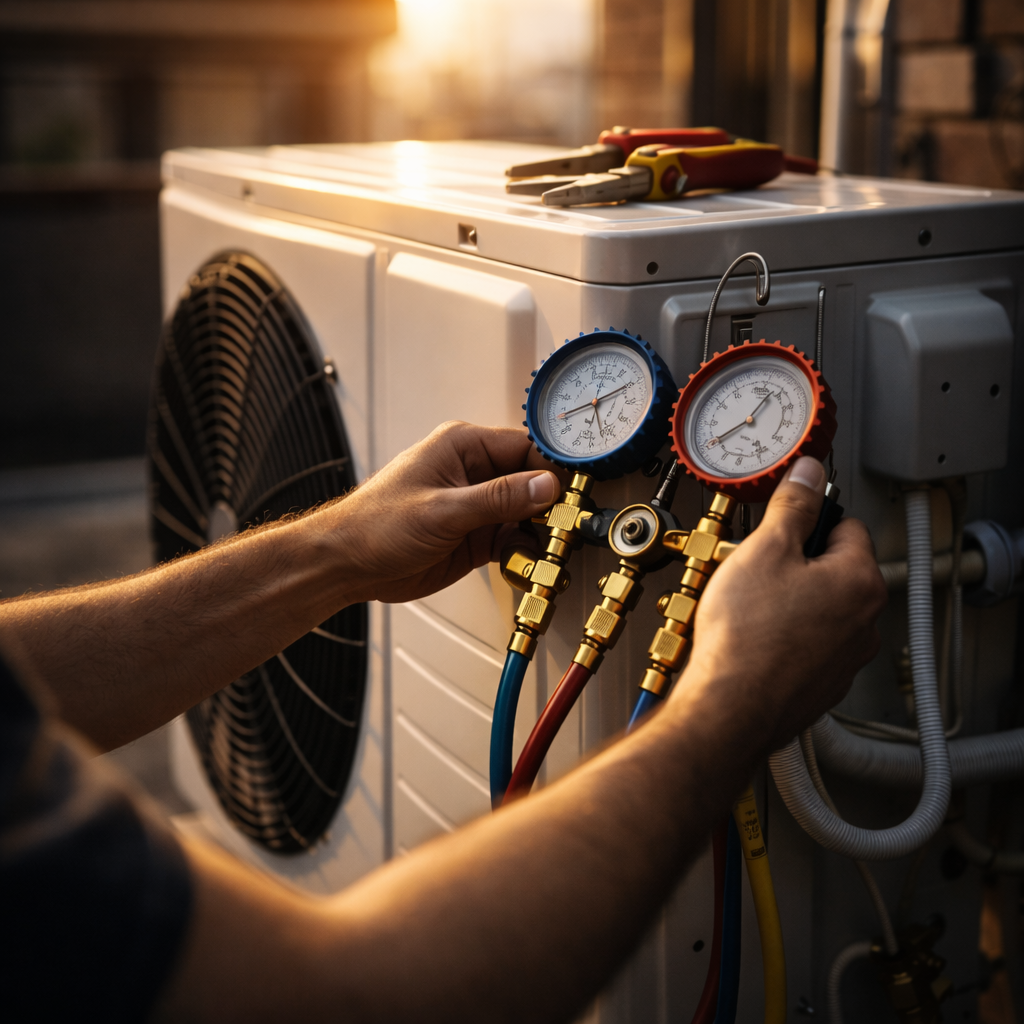 Técnico instalando ar-condicionado